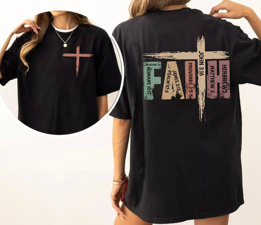 DTF- Faith- distressed w/ scriptures- Front and Pocket/Sleeve