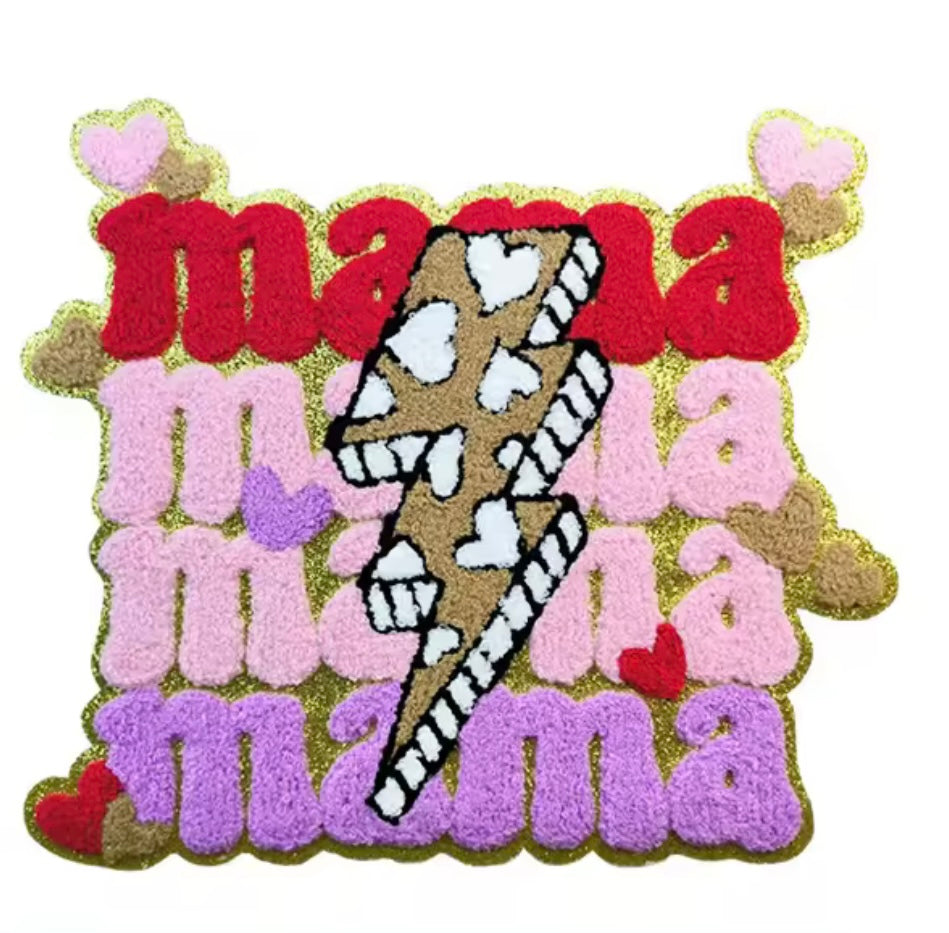 Mama Stacked Lightning Bolt Chenille Patch