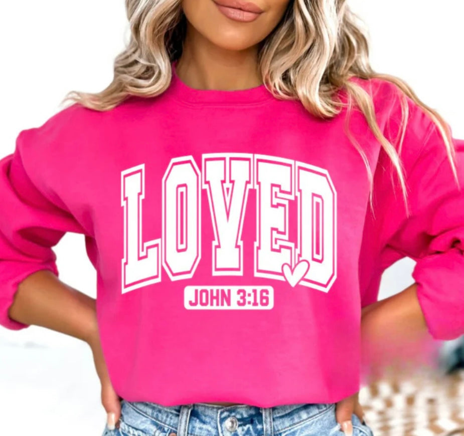 Screen Print- Loved John 3:16 (White) Varsity