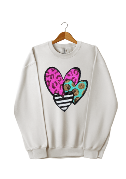 Fashion Sequin Heart Patches Crewneck Sweatshirt