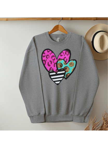 Fashion Sequin Heart Patches Crewneck Sweatshirt