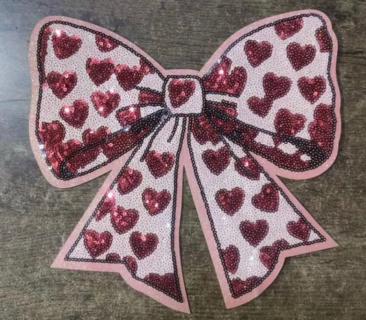 Pink Coquette Bow with Hearts Chenille Patch