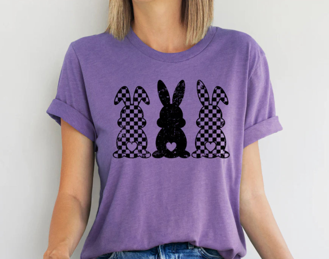 Screen Print- 3 Checkered Bunnies