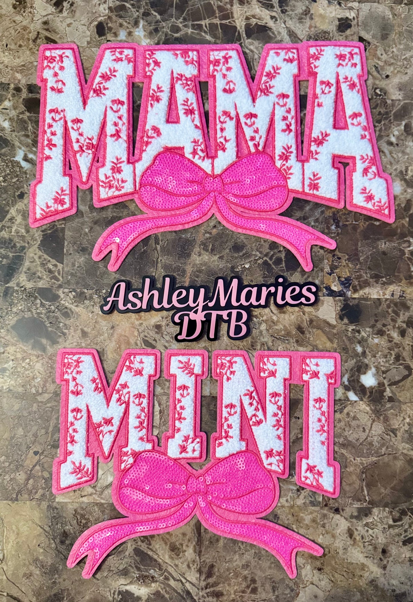 Pink Mama and Mini Floral Chenille Patch