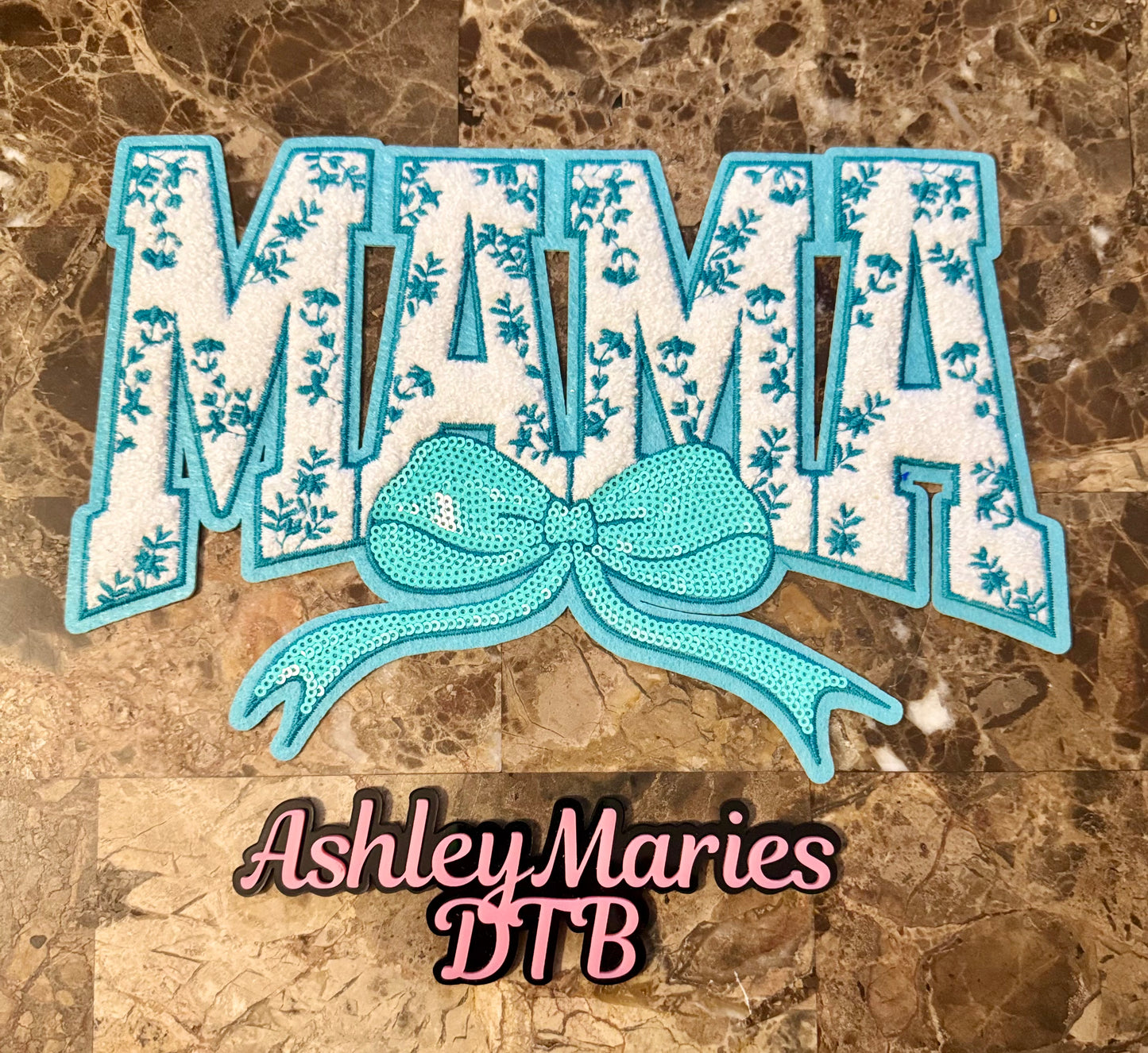 Aqua Mama Floral Chenille Patch