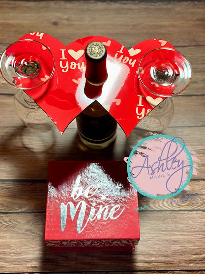 Heart Wine Caddy and Etched Wine Glasses