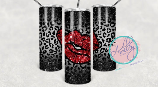 Lips Popping Kiss and Leopard Print Tumbler