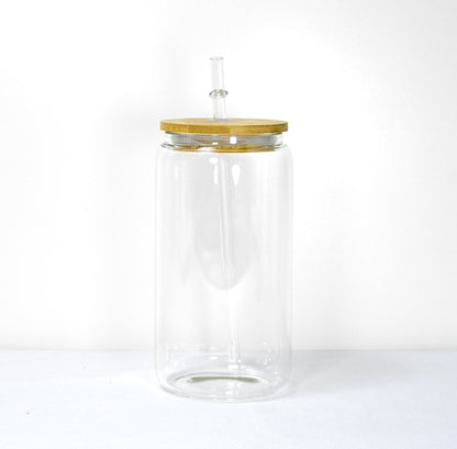 16oz Clear Glass Beer Can with lids and straws